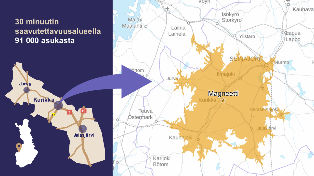 Magneetin yritysalueella 30 minuutin saavutettavuusalueella 91 000 asukasta